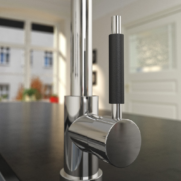 Single handle deck mount kitchen mixer.