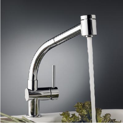 Single handle deck mount kitchen mixer.