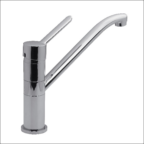 Single handle deck mount kitchen mixer with swivel spout.