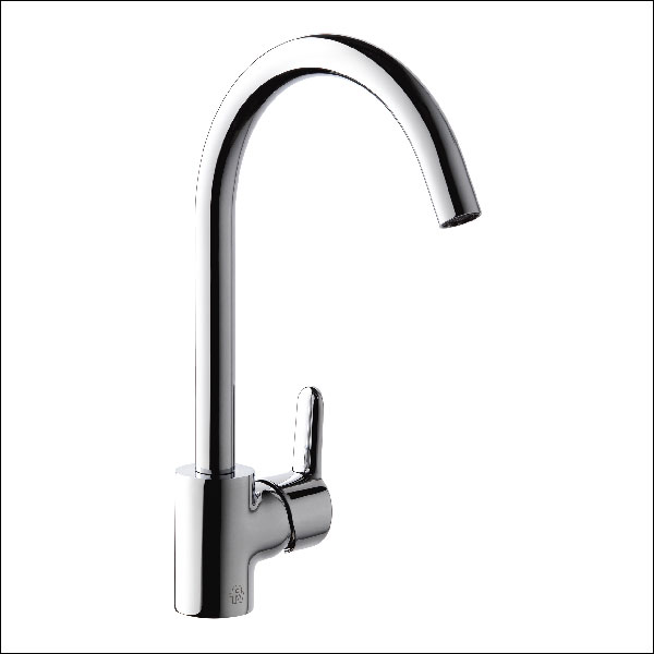 Single handle deck mount kitchen mixer with swivel spout.