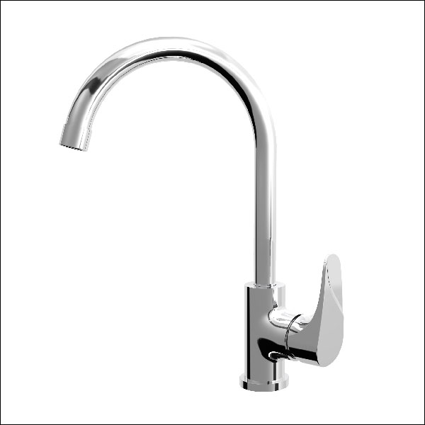 Single handle deck mount kitchen mixer with swivel spout.