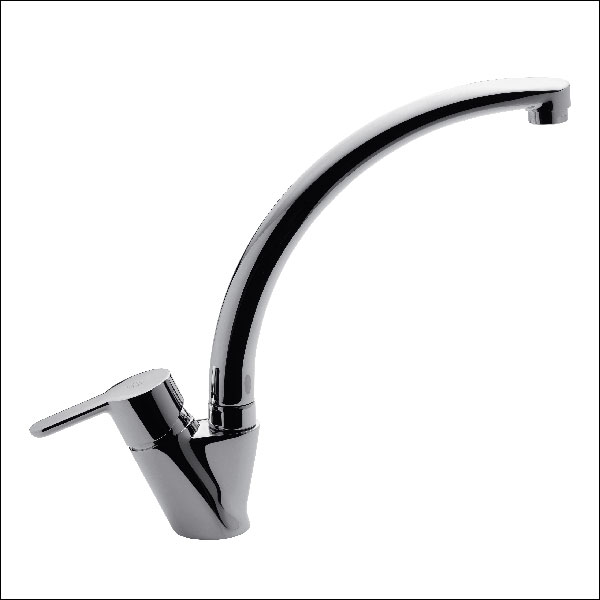 Single handle deck mount kitchen mixer with swivel spout.