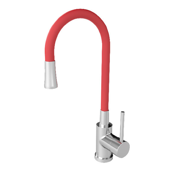 Single handle deck mount kitchen mixer with swivel spout.