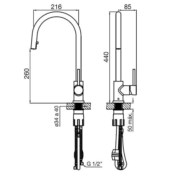 Single handle deck mount kitchen mixer.