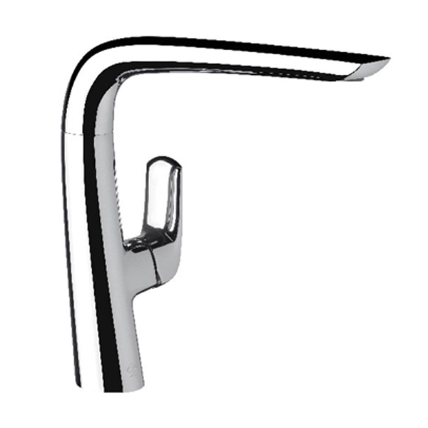 Single handle deck mount kitchen mixer with swivel spout.