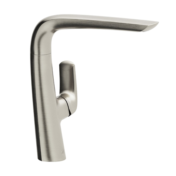 Single handle deck mount kitchen mixer with swivel spout.