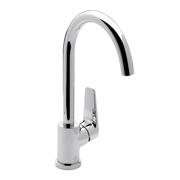 Single handle deck mount kitchen mixer with swivel spout.