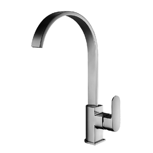 Single handle deck mount kitchen mixer with swivel spout.