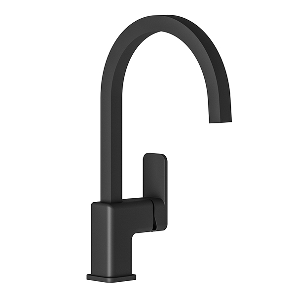 Single handle deck mount kitchen mixer with swivel spout.