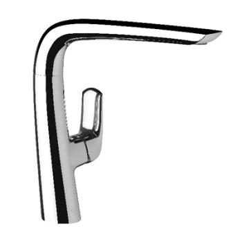 Single handle deck mount kitchen mixer with swivel spout.