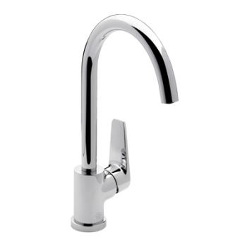 Single handle deck mount kitchen mixer with swivel spout.